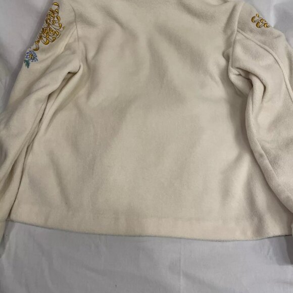 Bob Mackie Wearable Art Jacket Size L Embroidered Floral Full Zip Fleece Cream - Picture 12 of 14